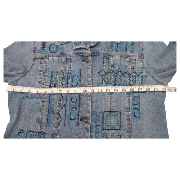 Hearts of Palm Blue Denim Jean Jacket Woman Size 8 Embroidered Beaded - Picture 11 of 16